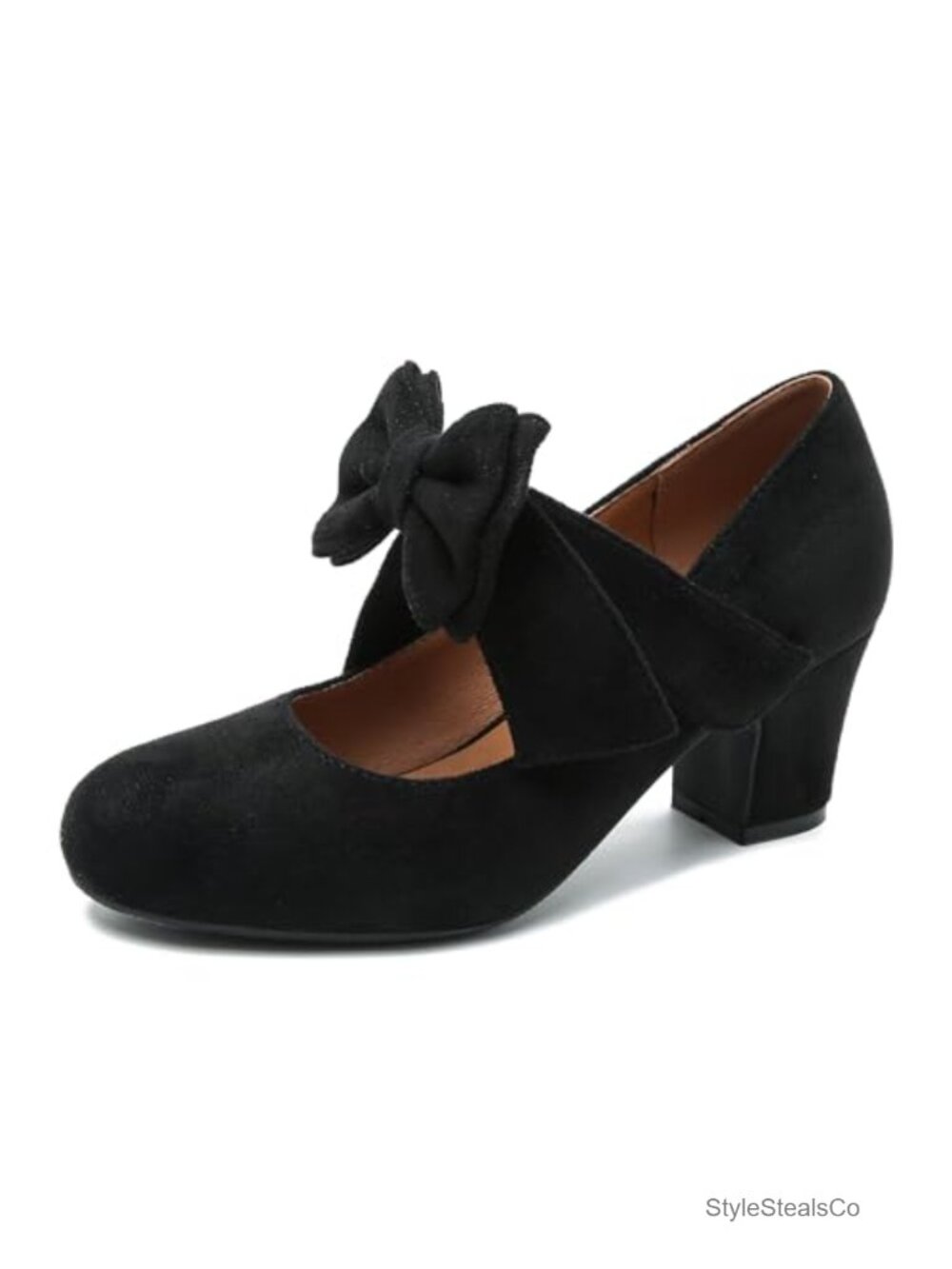 Women's Mary Jane Pumps Bow Block Heel Closed Round Toe Vintage - Picture 1 of 6